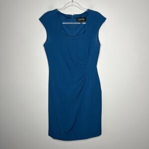 Chelsea Rose Dress Womens 8 Blue Sheath Stitch Fix Ruching Career Office Easter